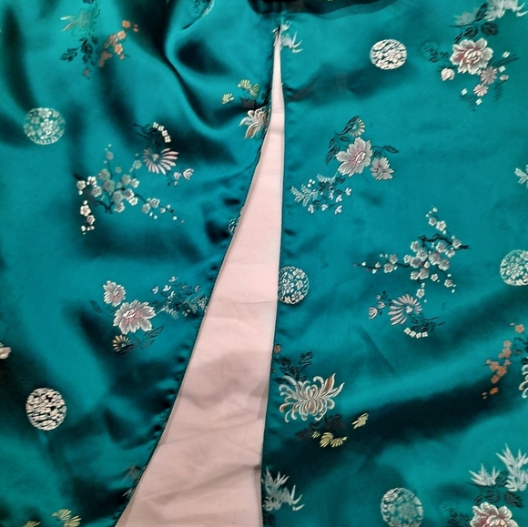 VTG 60's Turquoise Asian Style Chinese Dress/Coat/Robe/Silk Embroidered 44 Flaws - Picture 12 of 13
